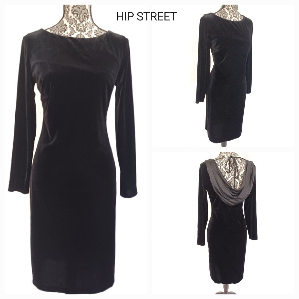 CHAPS LS Stretch Velveteen Draped Back Sheath Dress 6